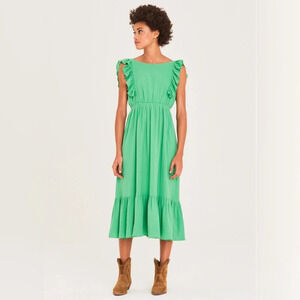 BA&SH Joyce Ruffled Cotton Midi  Dress, size M